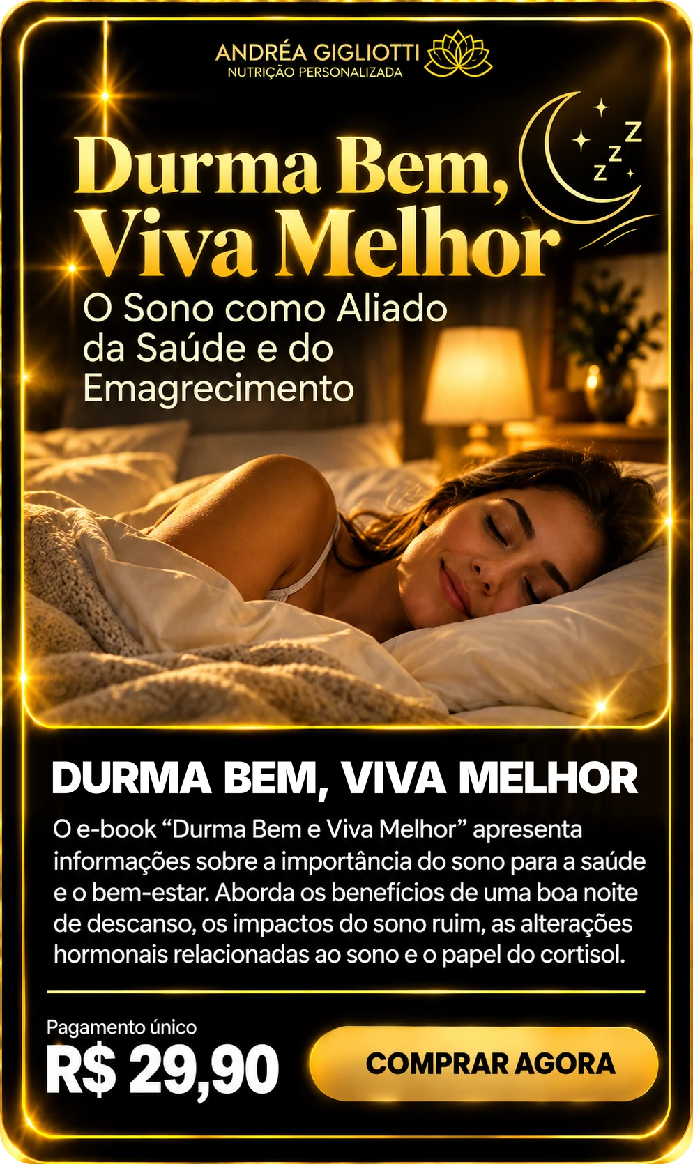 E-book Durma Bem, Viva Melhor — Dra Andréa Gigliotti, pagamento único de R$ 29,90