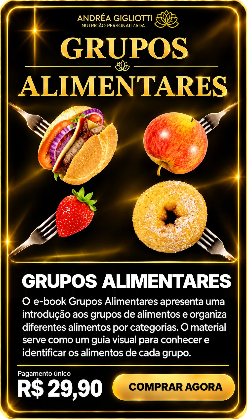E-book Grupos Alimentares — Dra Andréa Gigliotti, pagamento único de R$ 29,90