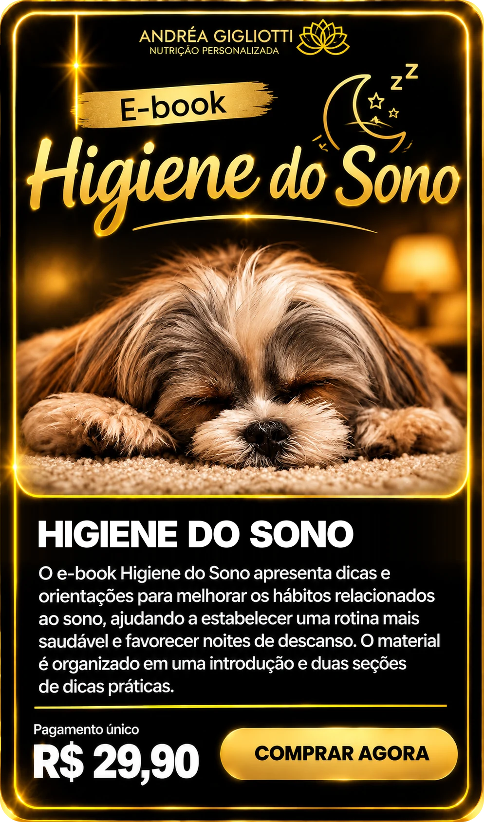 E-book Higiene do Sono — Dra Andréa Gigliotti, pagamento único de R$ 29,90