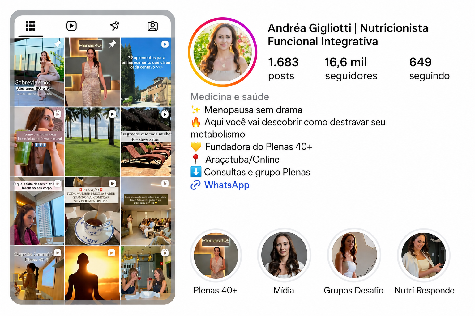 Perfil do Instagram da Dra Andréa Gigliotti