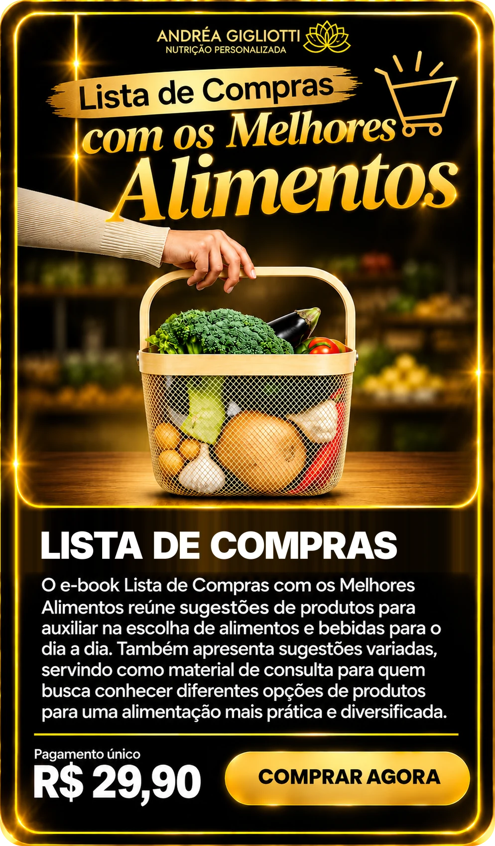 E-book Lista de Compras — Dra Andréa Gigliotti, pagamento único de R$ 29,90