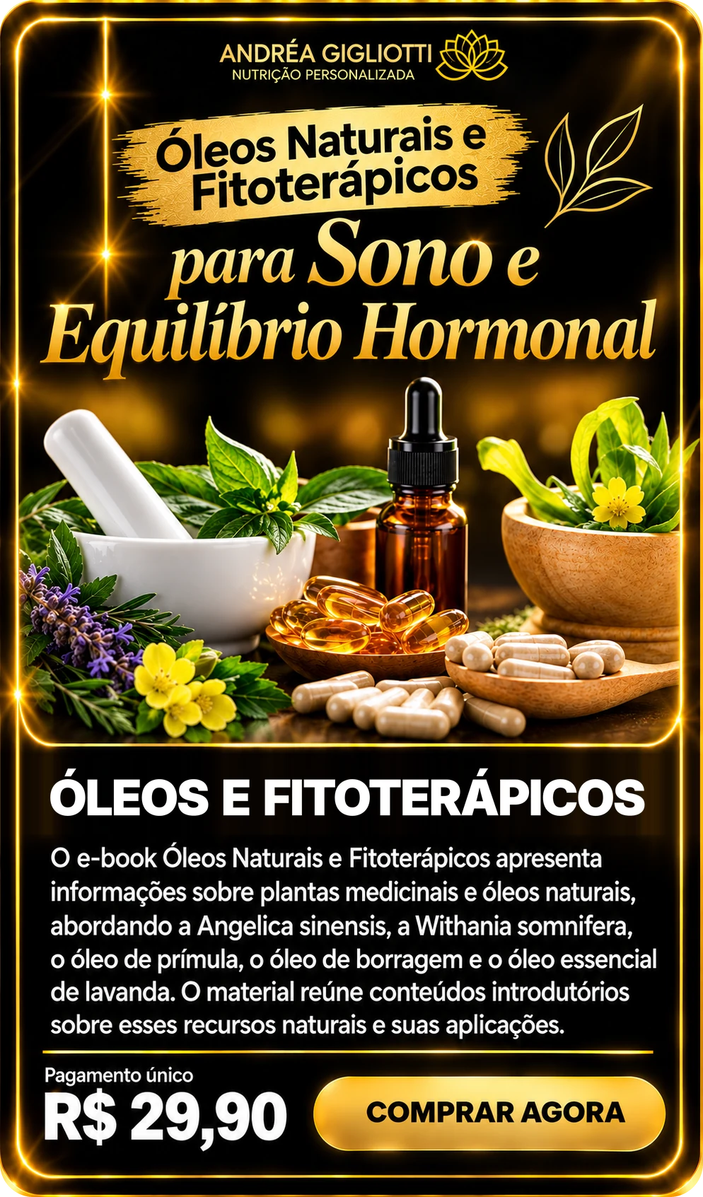E-book Óleos e Fitoterápicos — Dra Andréa Gigliotti, pagamento único de R$ 29,90