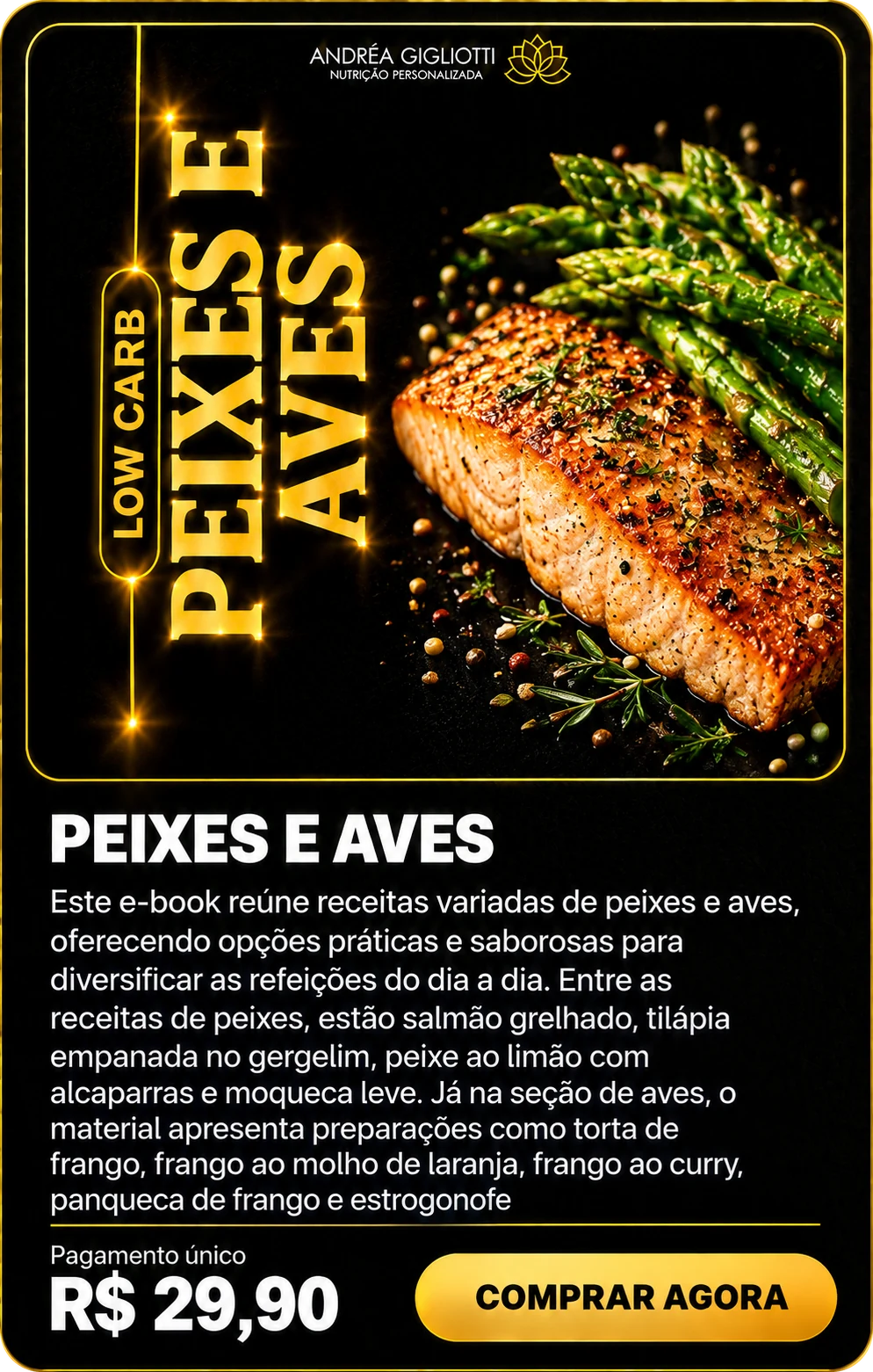 E-book Peixes e Aves — Dra Andréa Gigliotti, pagamento único de R$ 29,90